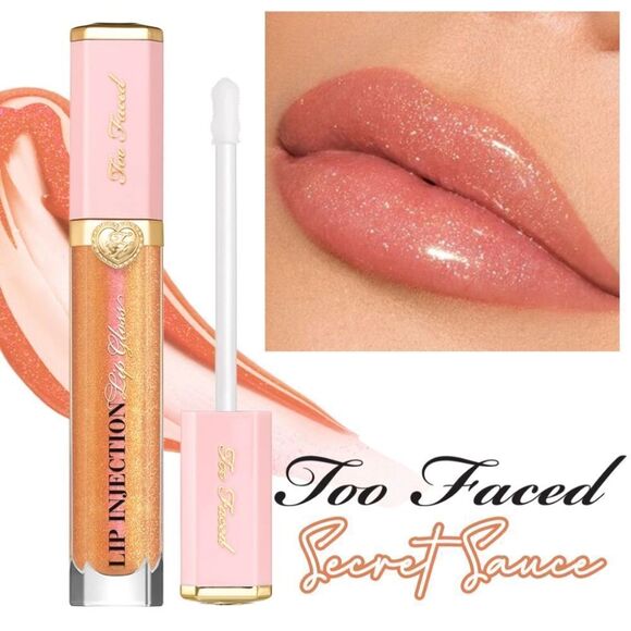 Too Faced Lip Injection Plumping Gloss- Secret Sauce peach w/gold & pink sparkle - Picture 1 of 10